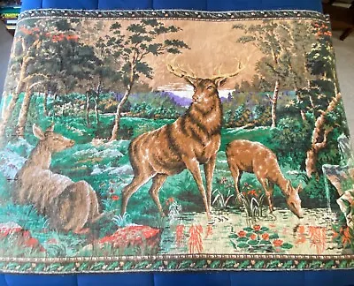 Vintage Deer Forest Tapestry Wall Hanging Buck Doe Fawn Cabin Lodge Decor  71x47 • $44.99