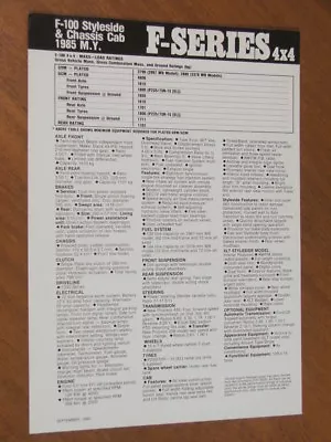 1985 Ford F Series F100 4x4 Original Australian Specification Sheet • $12.90