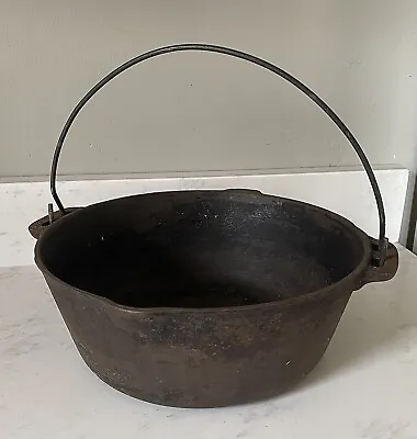 Antique Vintage 12” Large Cast Iron Dutch Oven Cauldron Pot Roaster With Handle • $59.99