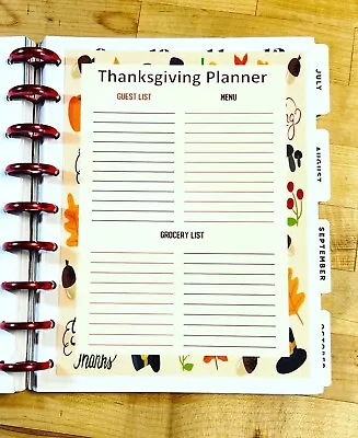 $8.96 • Buy Thanksgiving Holiday Meal Planner Dashboard Insert 4 Use W Classic Happy Planner