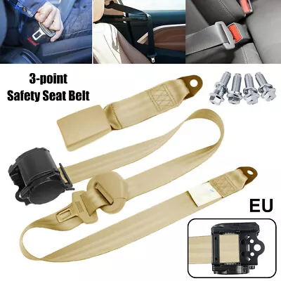 3 Point Retractable Car Safety Seat Belt Lap & Diagonal Belt Adjustable Beige US • $42.31