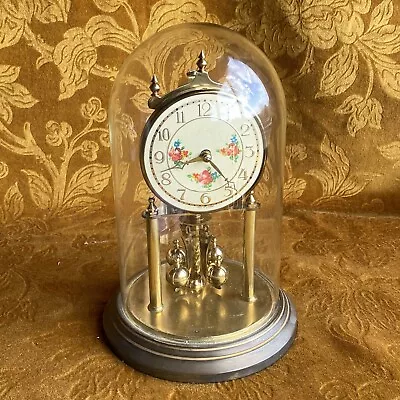 £45 • Buy Vintage Brass Wind Up Anniversary Clock Kundo Skeleton Glass Dome Ticking