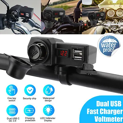 Waterproof Dual USB 12V Motorcycle Handlebar Phone Power Charger Outlet Socket • $13.98