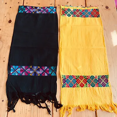Lot Of 2 Maya Mexican Chiapas Rectangle Embroidered Table Runner Scarf 11x52in • $18
