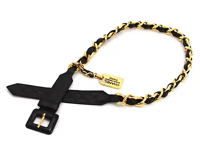 CHANEL Belt Chain Desig Paris Charm Cambon Lambskin Black Vintage Authentic • £504.38