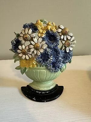Antique Vintage Hubley Door Stop Book End Flower Urn Cast Iron Florals Daisy • $80