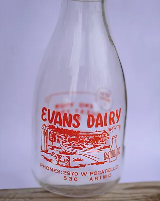 Vintage Rare Milk Bottle Evans Dairy Quart Pocatello Arimo Idaho Chipped • $64.95