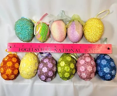 $13.41 • Buy Easter Eggs Lot Of 11 Beaded Glitter Eggs Floral Plastic Pastel Bunny Basket