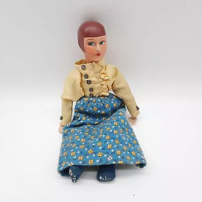 Vintage Hand Painted Paper Mache Head Doll Cloth Body Calico Dress 9 Inches • $24.99
