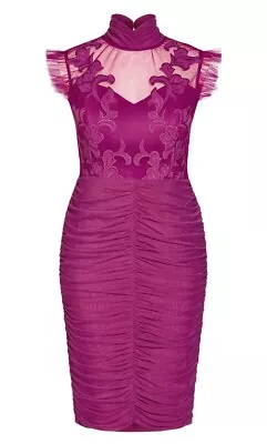 CITY CHIC Magenta Purple Pink Lace Mesh Embroidered Formal Dress XS 14 RRP $149 • $29.95