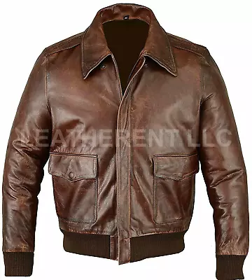 A2 Bomber AIR Force Style Flight Jacket Real Leather Vintage Distressed Brown • $161.98