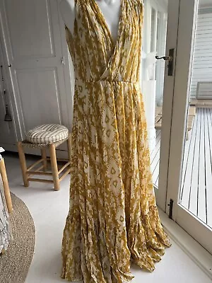 Mes Demoiselles Samarcande Dress Yellow Combo Cotton Maxi Boho DressSize 44 14 • $100