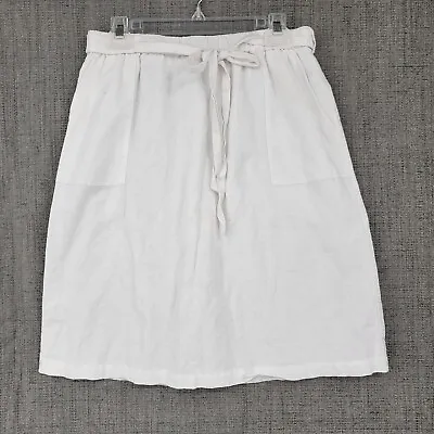 J Crew Midi Skirt Women's Medium White Linen Cotton Belted Pull-On Bow A-Line • $25.95