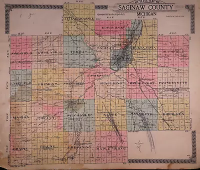 Old 1916 Plat Map ~ SAGINAW COUNTY MICHIGAN ~ Authentic Atlas Map ~ (15x17) • $45.95