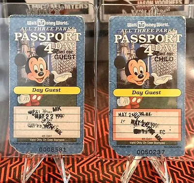 Vintage 1991 Walt Disney World Three Parks Passport   4 Day Pair Of Tickets • $129.99