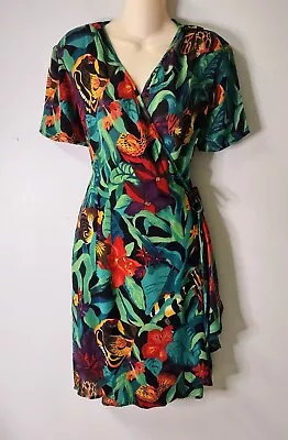 Carole Little Vintage Deadstock 80s Tropical Lagoon Wrap Sarong Style Dress 12 M • $29.99