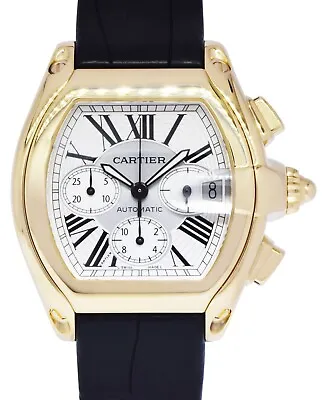 $14950 • Buy Cartier Roadster XL Chronograph 18k Yellow Gold Silver Dial Mens Watch 2619