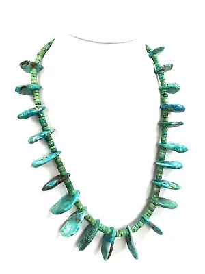 Vintage Santo Domingo Pueblo Turquoise Tab & Heishi Beaded Necklace 24  176g • $450
