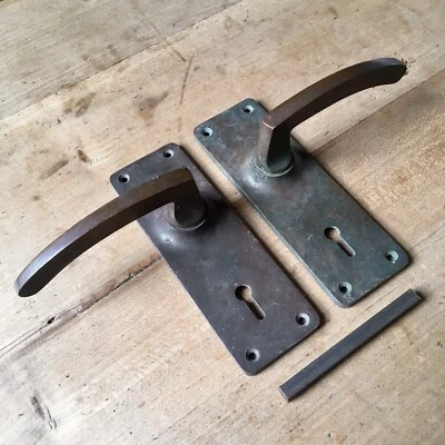 £65 • Buy Pair Vintage Brass Door Lever Handles Art Deco 1930s Solid Brass Antique Keyhole