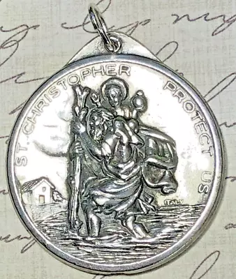 Vintage St. Christopher/St. Anthony Medal High Relief Silver-tone Italy • $14