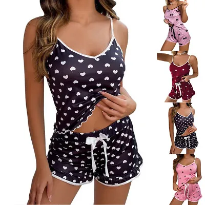 $16.99 • Buy Womens Satin Silk Cami Tops + Shorts Lingerie Set Pyjamas Sleepwear Nightwear