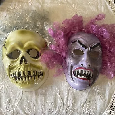 Lot Of 2 Plastic Mask Halloween  Vtg Costume • $35