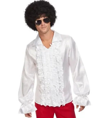 Mens 60s 1960s 60's 70s 70's Ruffled Fancy Dress Disco Shirt White By Smiffys • £22.50