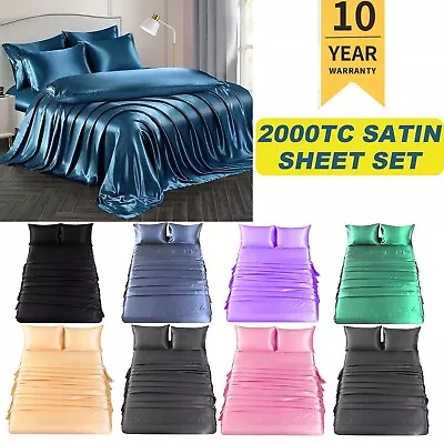 2000TC Silk Satin Flat Fitted Sheet Set Pillowcase Queen/Double/Single/King New • $34.19