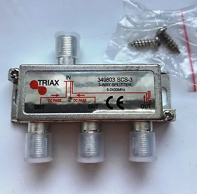 TRIAX SCS-3 3-WAY F TYPE 5 SPLITTER TV AERIAL / SATELLITE 5-2400 MHz – 349803 • £3