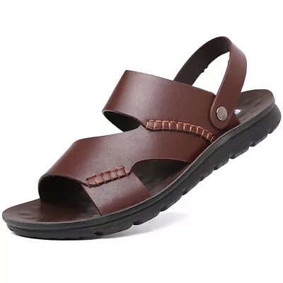 YOLIS Men's Leather Sandals Open Toe Casual Beach Slides Soft Greek Sandals Gift • $199.99