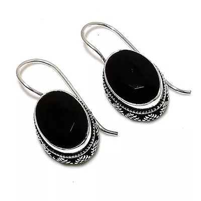 Vintage Black Spinel Gemstone Handmade 925 Sterling Silver Jewelry Earring 1.18  • $6.38