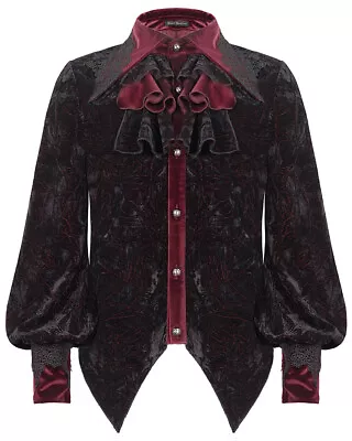 Devil Fashion Mens Gothic Steampunk Vampire Dandy Dress Shirt Black Red Velvet • $101.05