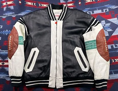 Men's Vintage MICHAEL HOBAN Leather FOOTBALL Bomber Coaches Jacket Size Large • $80.99