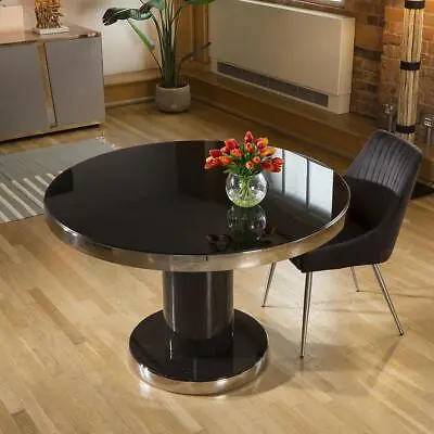 Round 1200mm Dining Table Smoked Oak Base Glass Top & Polished Steel • £902.75