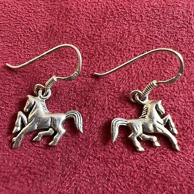 Sterling Silver 925 Horse Stallion Mustang Rodeo Hook Dangle Earrings 1” 2.2 G • $9.99