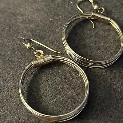 Vintage D & 925 STERLING SILVER Stamped  Thailand Vermeil WIRE HOOP EARRINGS • $0.99