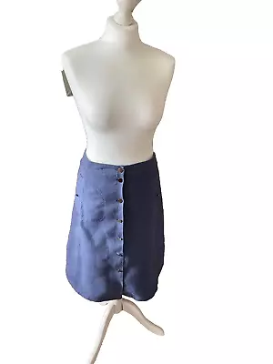 JAEGER Navy 'denim' Linen Skirt Size 10 • £12