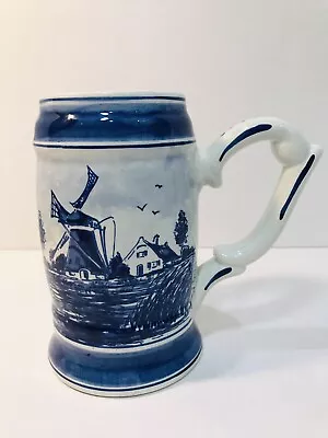 Delft Blue Large Mug Stein Tankard Handpainted Made In Holland Windmill Flowers • $8.99