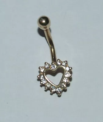 9ct Yellow Gold Cubic Zirconia Heart Belly Bar • £44.99