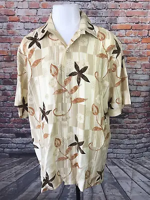 Havenera Mens Size L Beige Floral Viscose Short Sleeve Casual Cuban Shirt • $11.99