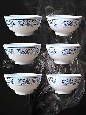 6x Dinner Bowls Rice Cereal Traditional Blue  White Floral Print-Melamine 4.25  • £24.99