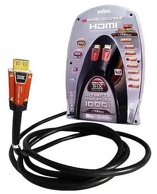 Monster Cable 1000 HDX Ultra High Speed HDMI Cable 8 Ft - 3D - 4K - 17.8 Gbps • $17.99