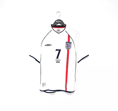 2001/03 BECKHAM #7 England Vintage Umbro Home Greece Football Shirt (M) WC 2002 • £119.99