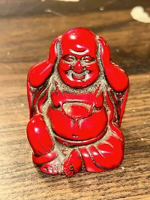 Buddha Happy Statue Smiling Figurine Red Resin Meditation 2.5” Tall • $20