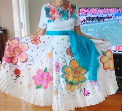 Beautiful Hand Painted Hand Made Mexican Style Skirt And A  Flower Head Band • £24.11