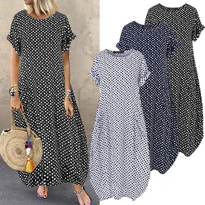 Summer Womens Short Sleeve Crew Neck Night Prom Gown Oversized Kaftan Maxi Dress • $24.99