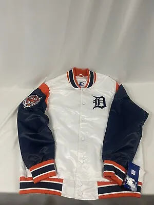 Detroit Tigers Starter Force Play Varsity Satin Silk Jacket White Mens 2XL XXL • $199.99