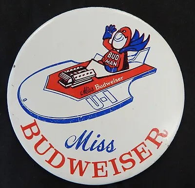 Miss Budweiser U1 Hydroplane Boat Racing 4  Round Vintage Button • $9.99