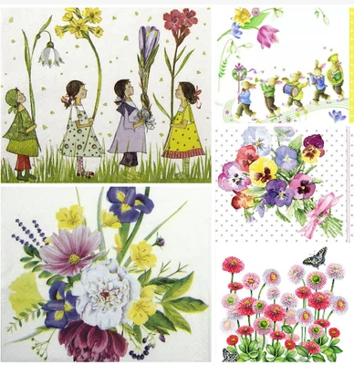 £2.99 • Buy Spring Napkins X4 Decoupage Floral Easter Bunny Flower Girls  Mixed Packs Avail