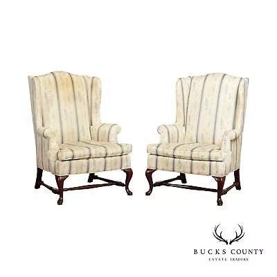 Hickory Chair Queen Anne Style Pair Of Mahogany Wingback Chairs • $965